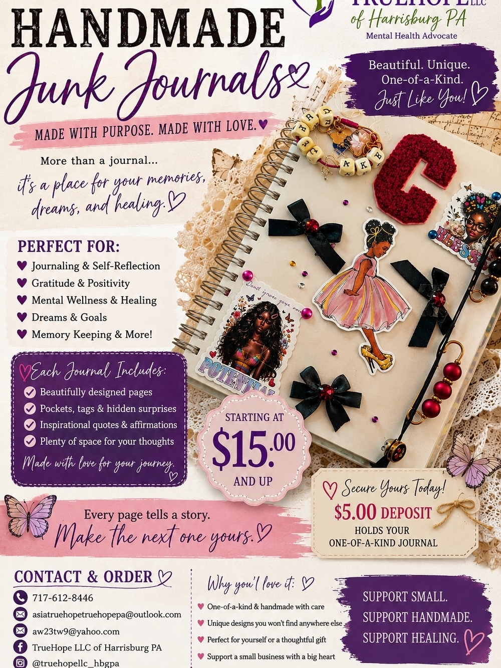 Handmade Junk Journal - Beige Spiral Notebook with Embellishments